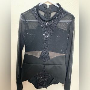 Black, Sequin and Mesh girls gymnastics leotard, size youth medium